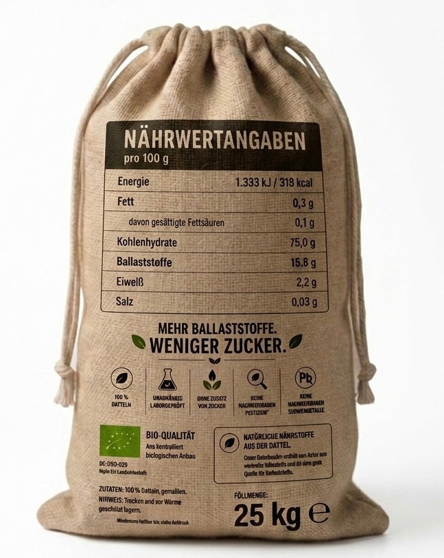 Bio Dattelzucker Premium Dattelpulver (Deglet Nour) - 25kg Sack - Großhandel